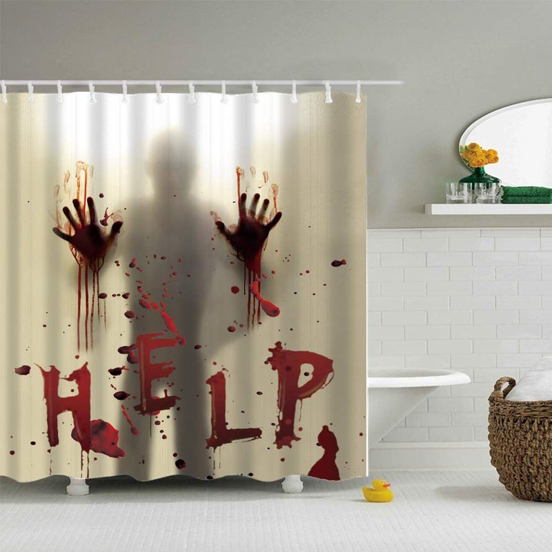 CHICHIC 71 Inch x 71 Inch Halloween Shower Curtain Liner Window Curtains, Help Me with Bloodys Hands for Halloween Decorations Theme Decor Props Bathroom - Image 3